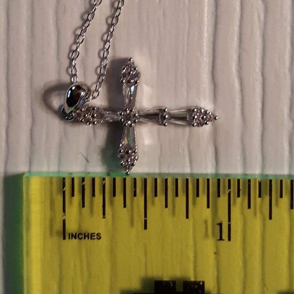 925 Sterling Silver Cubic Zirconia Cross Necklace 18" - Picture 3 of 4